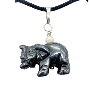 Wild Hematite Elephant Sterling Silver Pendant | 21x16x8mm| Black | 1 5/8" long|