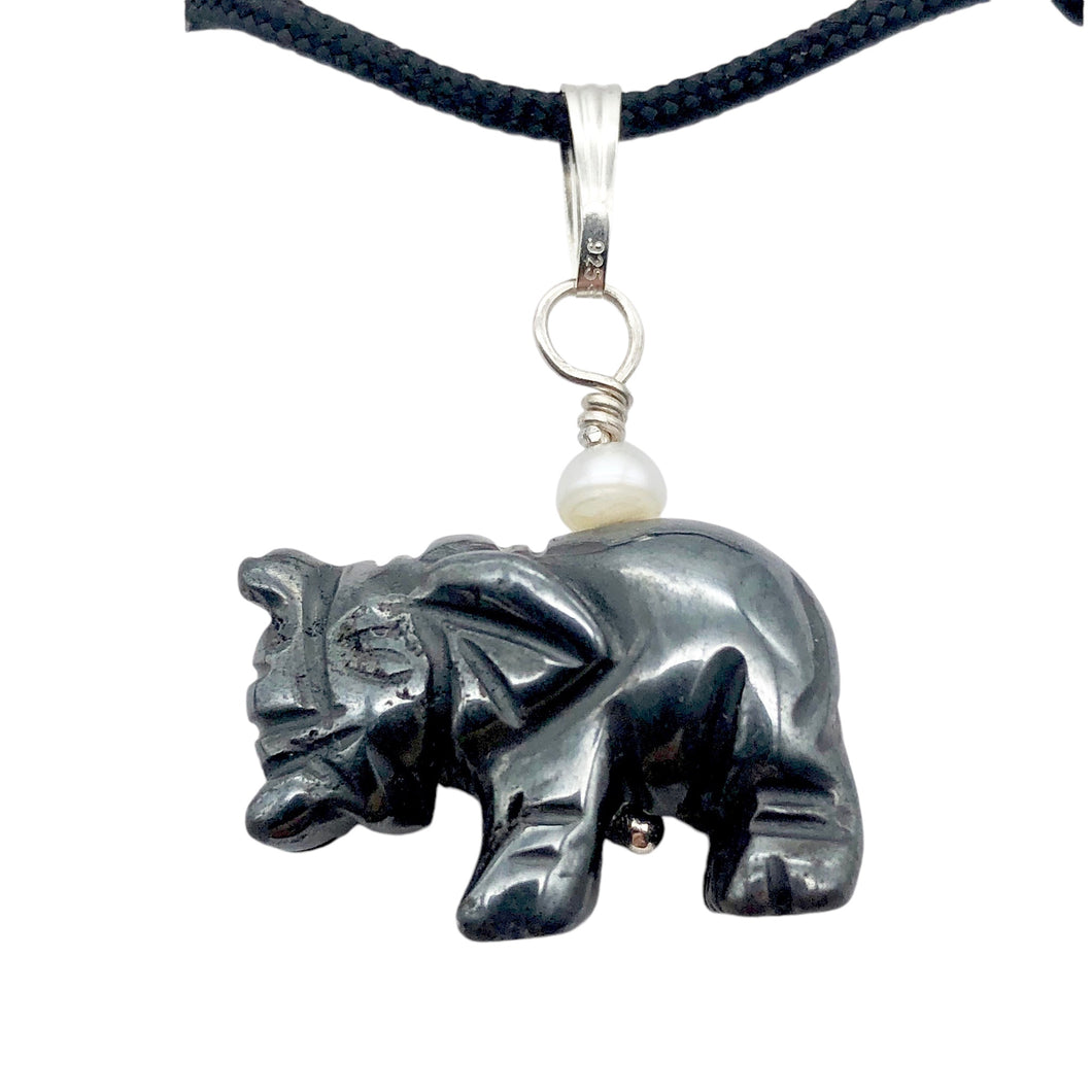 Wild Hematite Elephant Sterling Silver Pendant | 21x16x8mm| Black | 1 5/8