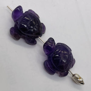 Majestic 2 Carved Amethyst Sea Turtle Beads | 23.5x18.5x7.5mm | Purple