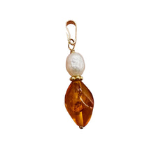 Load image into Gallery viewer, Amber and Pearl 14K Gold Filled Pendant | 1&quot; Long | Yellow, White | 1 Pendant |
