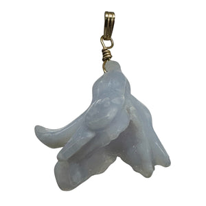 Blue Chalcedony Druzy Carved Flower Bead 14Kgf Pendant | 1 3/4" Long | Blue |