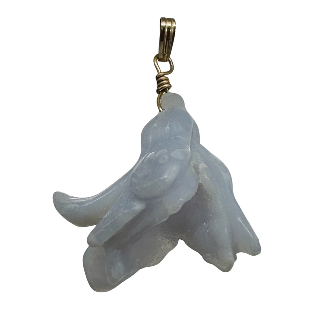 Blue Chalcedony Druzy Carved Flower Bead 14Kgf Pendant | 1 3/4