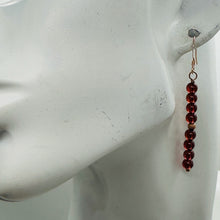 Load image into Gallery viewer, Champagne Garnet AAA 4mm Round Bead Dangle Earrings | 2" Long | Red |
