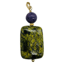 Load image into Gallery viewer, Rare Russian Jasper Charoite Pendant Green Purple Reptile 25x18mm 1.75"
