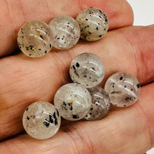 Load image into Gallery viewer, Tourmalinated Quartz Round Bead Parcel | 3&quot; Long | Clear, Black | 8 Beads |
