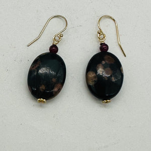Natural Poppy Ocean Jasper 14K Gold Filled Earrings | Pink, Black | 1 1/2" Long|