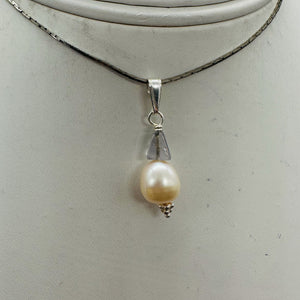 Iolite, Fresh Water Large Pearl Sterling Silver Drop Pendant | 1" Long |