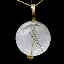 Load image into Gallery viewer, Tourmalinated Quartz Beautiful Round 14K Gold Filled Pendant | 30mm | Disc |
