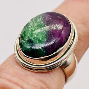 Gemstone Oval Ruby Zoisite Sterling Silver Ring| Size 7.5 | Green Red | 1 Ring |