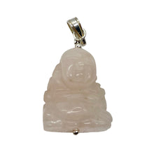 Load image into Gallery viewer, Rose Quartz Buddha Pendant Necklace|Semi Precious Stone Jewelry|Sterling Silver|
