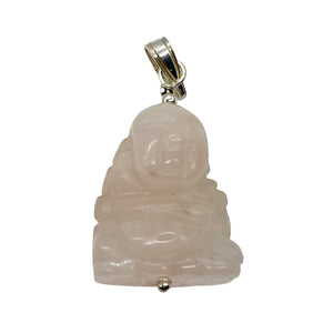 Rose Quartz Buddha Pendant Necklace|Semi Precious Stone Jewelry|Sterling Silver|