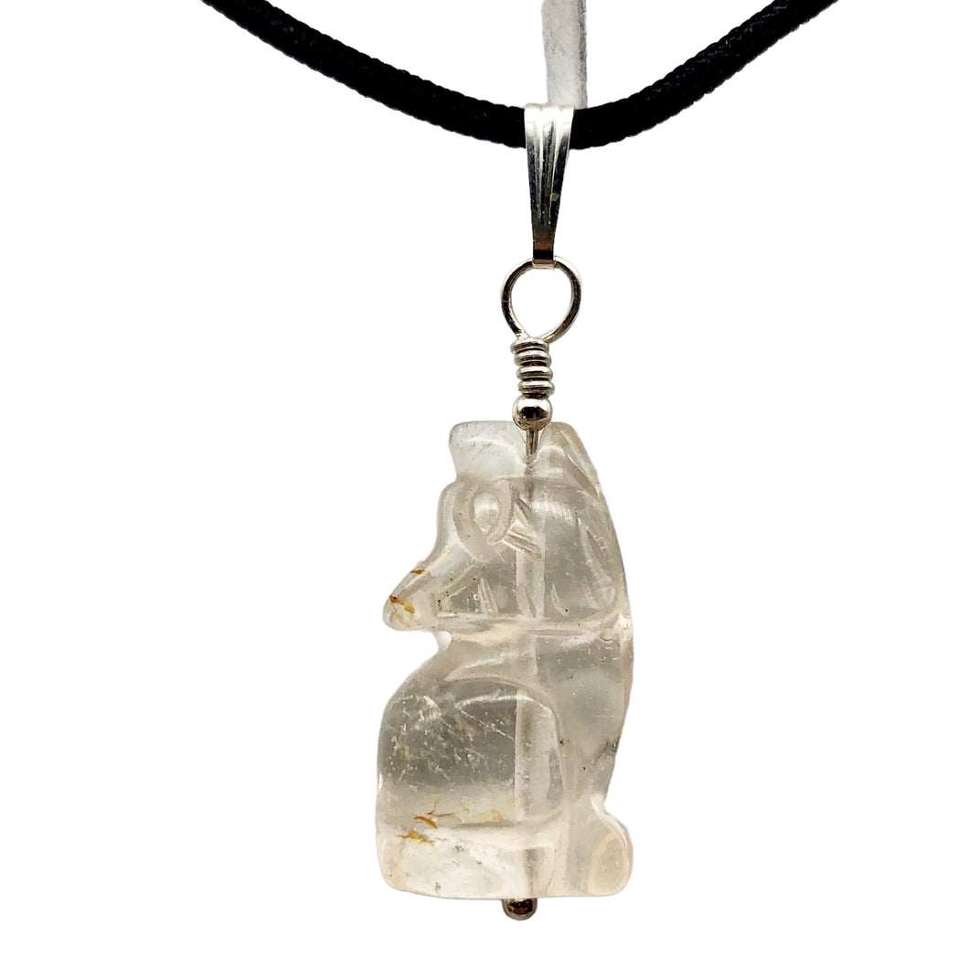New Moon! Clear Quartz Wolf 925 Sterling Silver Pendant