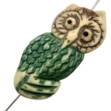 Load image into Gallery viewer, Waterbuffalo Bone Owl | 31.5x14x4.5mm | Green/Brown/Cream | 1 Bead
