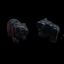 Load image into Gallery viewer, Roar! 2 Hand Carved Natural Obsidian Black Bear Animal Beads | 13x18x7mm | Black
