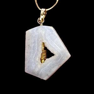 Chalcedony Druzy Designer Cut Sterling Silver Pendant | 1 1/2" Long | Blue |