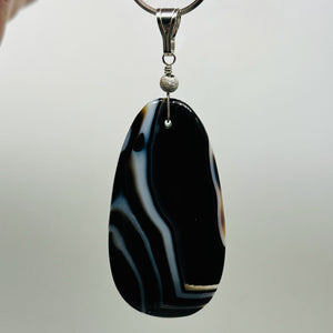 Stunning Black and White Sardonyx Sterling Silver Pendant | 3 1/4" Long |