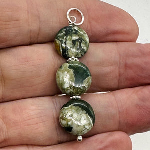 Raintree Rhyolite Jasper Sterling Silver Pendant | 2" Long | Green, Pink |