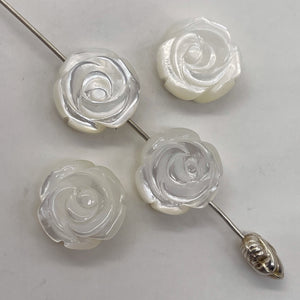 Mother of Pearl Half Strand Carved Rose Beads | 12x6mm | White | 16 Beads |