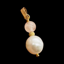 Load image into Gallery viewer, Morganite and Pearl 14K Yellow Gold Filled Pendant | 1" Long | 1 Pendant |
