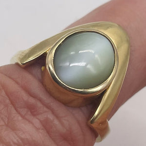 Cats Eye Chrysoberyl 14K Gold Ring 12x10mm Stone | Size 8 | White, Green Tint |