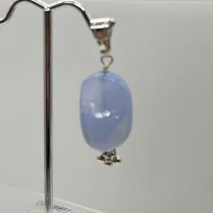 Blue Chalcedony Sterling Silver Designer Freeform Pendant | 2" Long|Blue Silver|