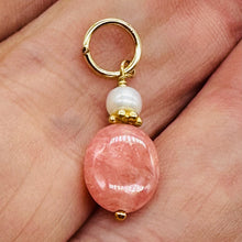 Load image into Gallery viewer, Rhodocrosite Freshwater Pearl 14K Gold Filled Pendant| 1&quot; Long| Pink White |
