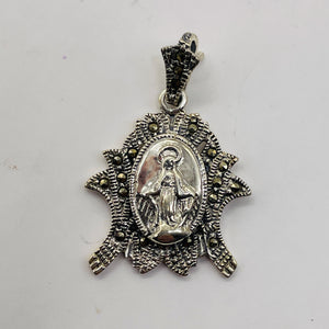 Marcasite Sterling Silver Virgin Mary Pendant | 1" Long | 1 Pendant