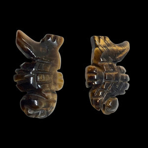 2 Tiger'S Eye Carved Seahorse Beads | 24x14x6mm | Gold
