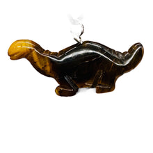 Load image into Gallery viewer, Tiger Eye Diplodocus Dinosaur Pendant | 3/4&#39; Long | Bronze | 1 Pendant Necklace|
