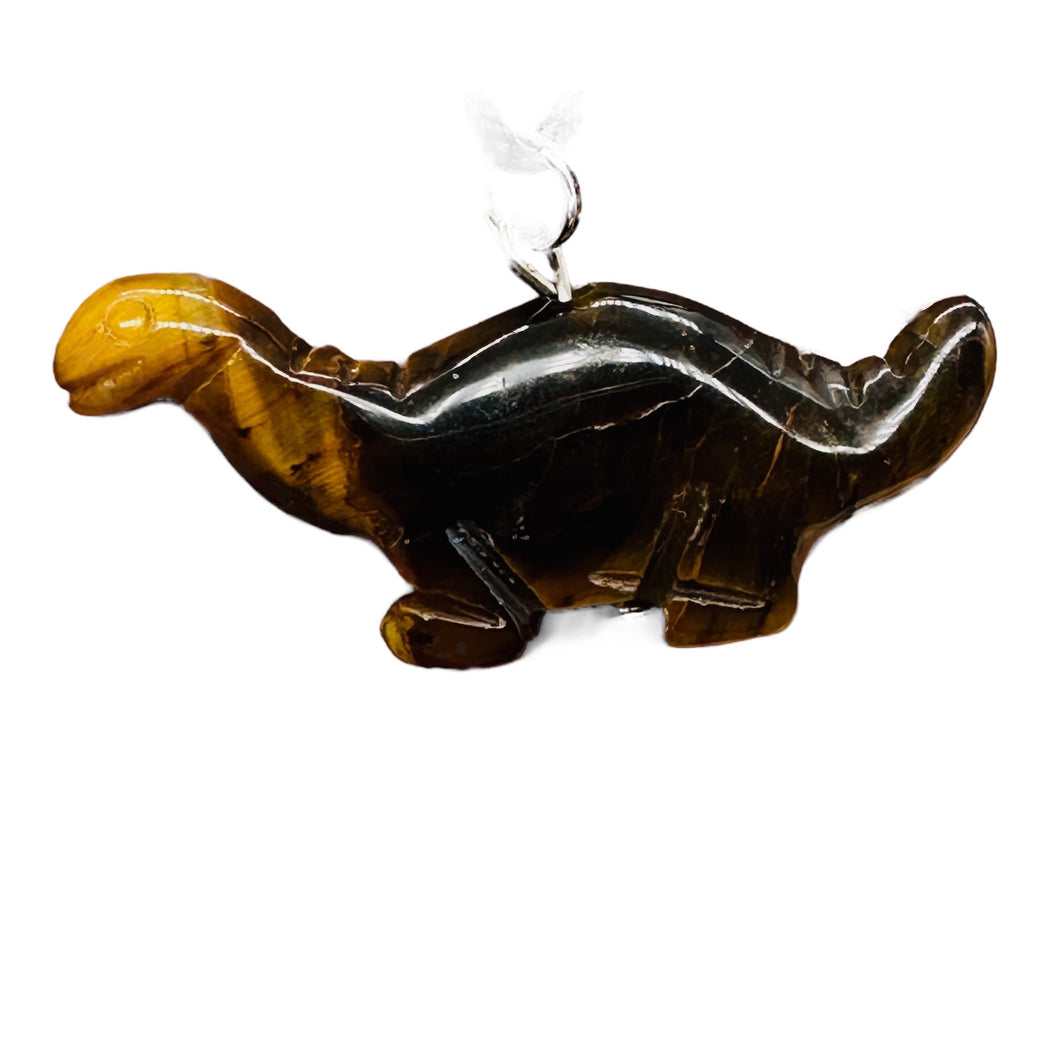 Tiger Eye Diplodocus Dinosaur Pendant | 3/4' Long | Bronze | 1 Pendant Necklace|