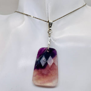 Clear and Purple Striped Fluorite and Sterling Silver Pendant | 2" Long |