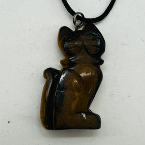 Tiger Eye Stone Kitty Cat Pendant Necklace | 1 1/2" Long | Bronze |