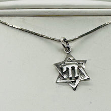 Load image into Gallery viewer, Star of David and Chai Sterling Silver Pendant Charm 1&quot; Long| Silver| 1 Pendant|
