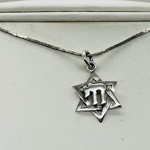 Star of David and Chai Sterling Silver Pendant Charm 1" Long| Silver| 1 Pendant|
