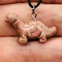 Load image into Gallery viewer, Rhodonite Diplodocus Dinosaur Pendant | 3/4&#39; Long | Pink. Black | 1 Pendant |
