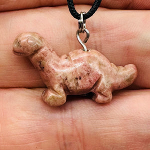 Rhodonite Diplodocus Dinosaur Pendant | 3/4' Long | Pink. Black | 1 Pendant |
