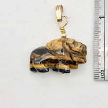 Load image into Gallery viewer, Tigereye Hand Carved Bison / Buffalo 14Kgf Pendant | 21x14x8mm (Bison), 5.5mm (Bail Opening), 1&quot; (Long) | Gold/Brown
