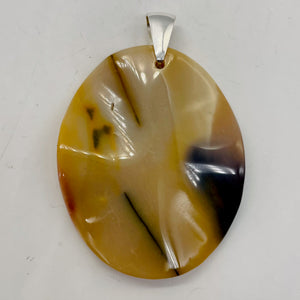 Mustard Mookaite Oval Sterling Silver Pendant | 50mm | Beige Brown |