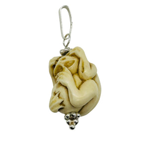 Hear No, See No, Speak No Evil Monkey Mammoth Bone Sterling Silver Pendant
