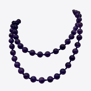 Royal Amethyst Necklace Knotted on Silk | 8mm |Round | 32" Long | Purple | 1 |