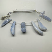 Load image into Gallery viewer, Blue Chalcedony Natural Beads 114g Strand | 45x10 to 33x12mm | 14 Beads |
