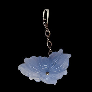 Hand Carved Natural Blue Chalcedony Flower Sterling Silver Pendant | 1" Long |