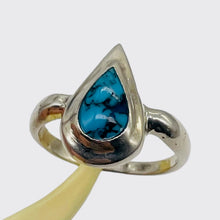 Load image into Gallery viewer, Turquoise Sterling Silver Teardrop Ring | Size 7.75 | Blue Black | 1 Ring |
