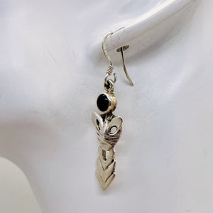 Stellar! Black Onyx Sterling Silver Kitty Cat Earrings | 1 1/2" Long |
