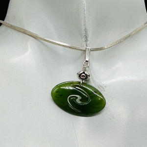Jade New Zealand Maori Koru Sterling Silver Pendant | Green | 1" Long |