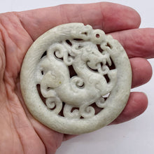 Load image into Gallery viewer, New Jade Carved Dragon Pendant Bead | Round | 2 5/8x1/4&quot; | Pale green | 1 Bead |
