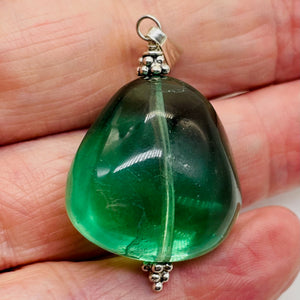 Fluorite Sterling Silver Pendant | 1 1/2" Long | Blue Green | 1 Pendant |