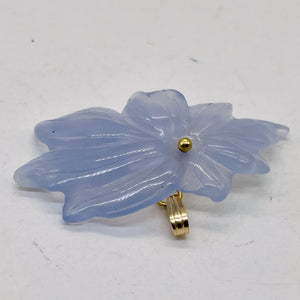Hand Carved Natural Blue Chalcedony Flower and 14Kgf Pendant | 1" Long |