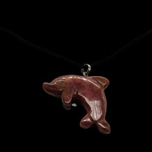 Load image into Gallery viewer, Rhodonite Stone Dolphin Pendant Necklace | 3/4&quot; Long | Pink, Black | 1 Pendant |
