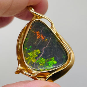 Stunning 14K Opal Goddess Pendant | 2 1/4" Long | Fire Green Red | 1 Pendant |
